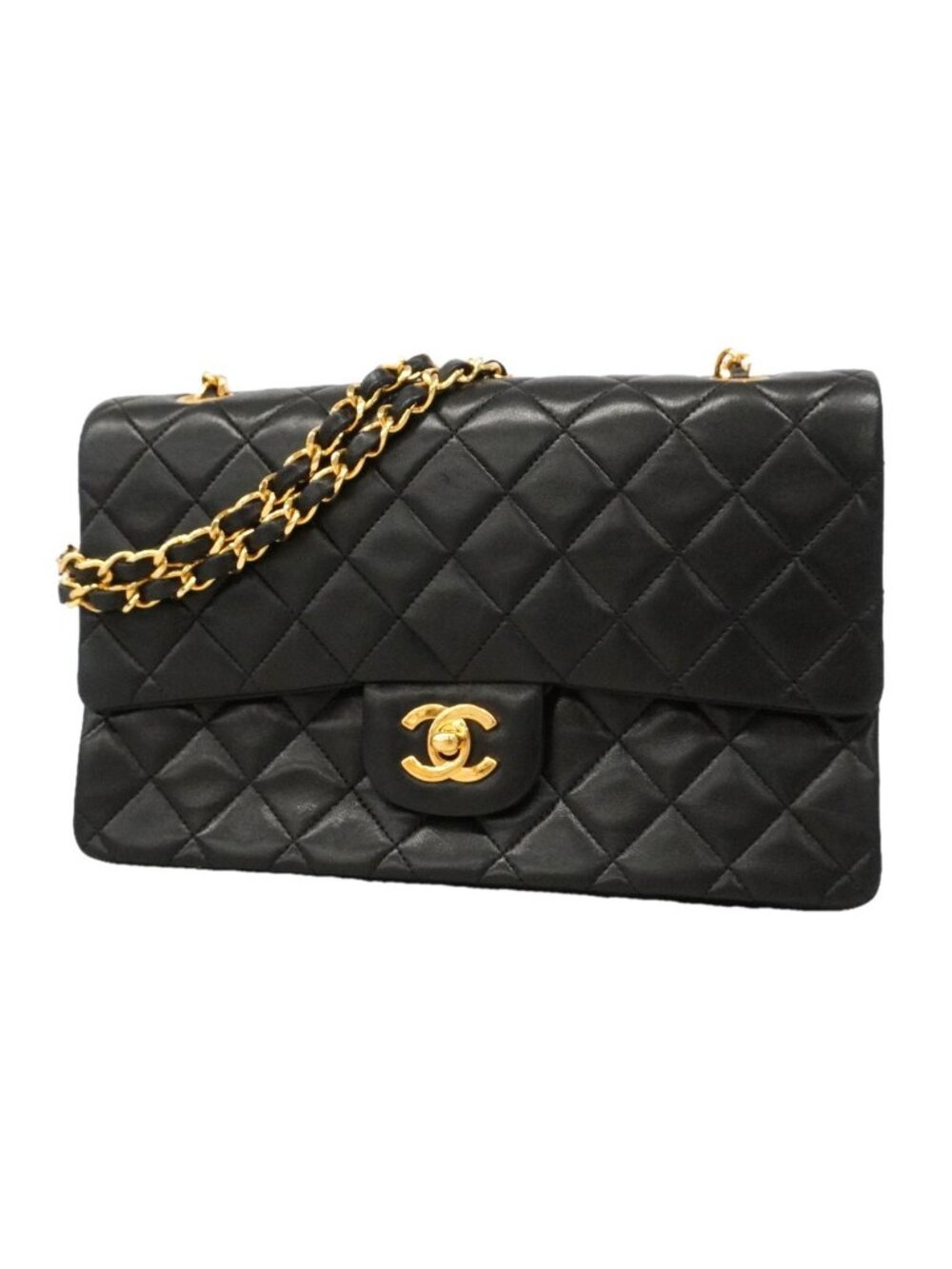 Chanel Shoulder Bag Quilted Lambskin Black Gold